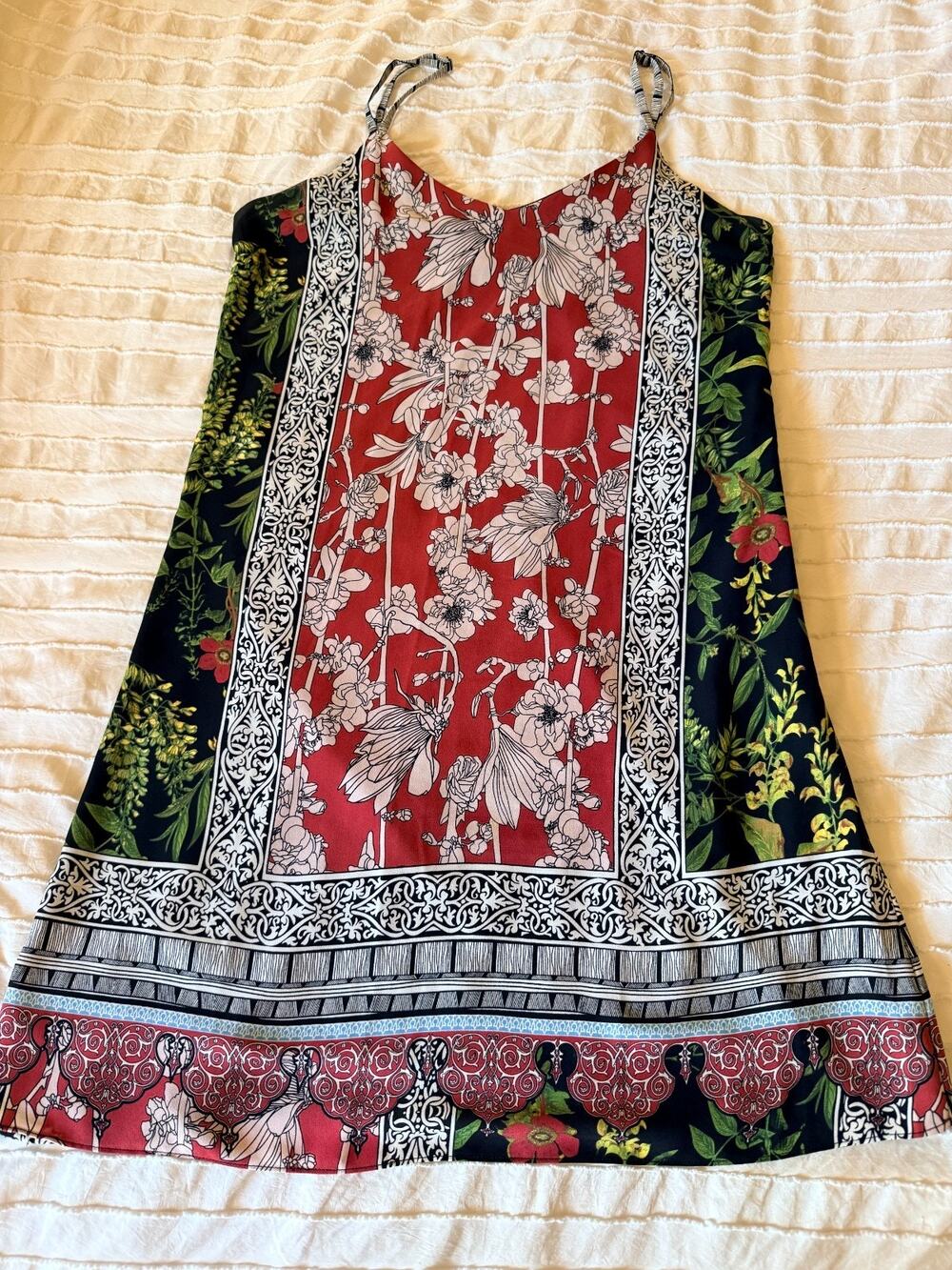 Strut & Bolt Womens L Scarf Print Floral Shift Dress Spaghetti Strap Boho Mini